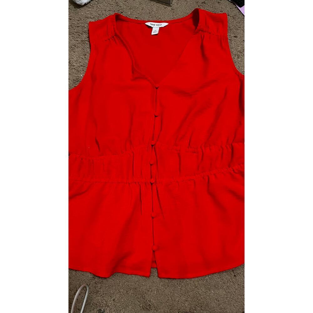 Nine West Red Peplum Blouse Career Office Work Top Medium - Picture 4 of 5